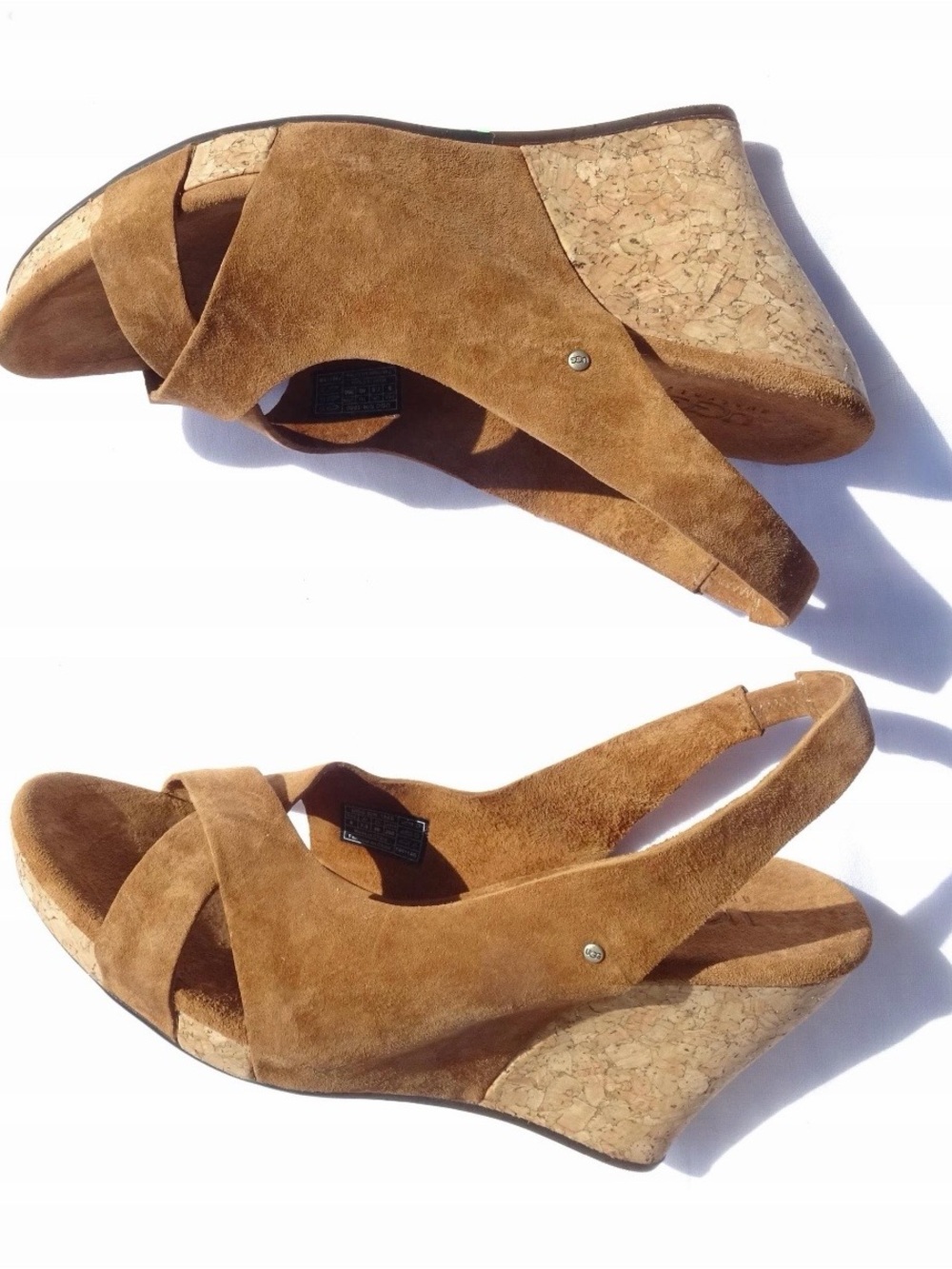 UGG Hazel Suede Cork Wedge Sandals Brown Slingback Size 9